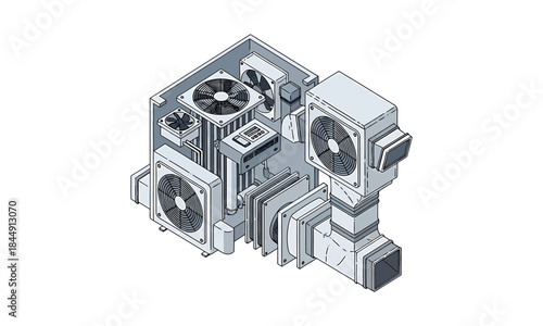 Industrial Cooling System with Fans and Ducts, HVAC, Ventilation