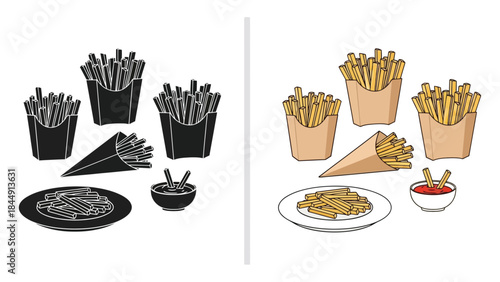 A visual comparison of french fries in different styles and presentations