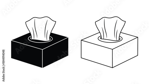 Black and white illustration of two tissue boxes a simple graphic design