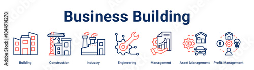 Business Building banner web icon vector illustration concept for business with icon of Building, Construction, Industry, Engineering, Management, Asset Management, Profit.