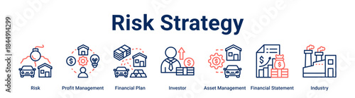 Risk Strategy banner web icon vector illustration concept for business with icon of Risk, Profit Management, Financial Plan, Investor, Asset Management, Financial Statement.