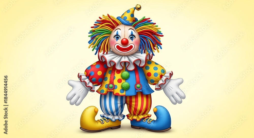 Naklejka premium Colorful Clown Doll with Bright Costume and Smiling Face.