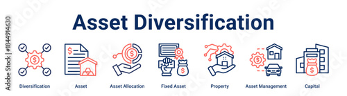 Asset Diversification banner web icon vector illustration concept for business with icon of Diversification, Asset, Asset Allocation, Fixed Asset, Property, Asset Management.