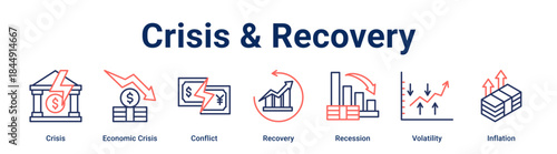 Crisis & Recovery banner web icon vector illustration concept for business with icon of Crisis, Economic Crisis, Conflict, Recovery, Recession, Volatility.