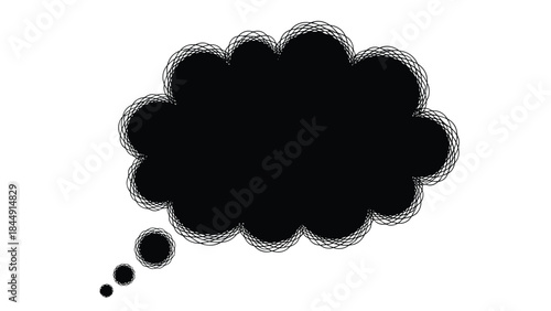 A simple black thought bubble illustration with a trailing ellipsis shape
