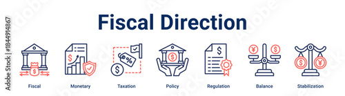Fiscal Direction banner web icon vector illustration concept for business with icon of Fiscal, Monetary, Taxation, Policy, Regulation, Balance.