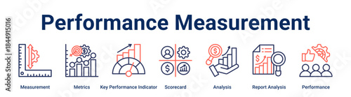 Performance Measurement banner web icon vector illustration concept for business with icon of Measurement, Metrics, Key Performance Indicator, Scorecard, Analysis, Report Analysis.