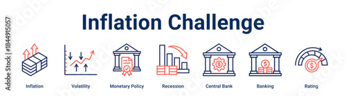 Inflation Challenge banner web icon vector illustration concept for business with icon of Inflation, Volatility, Monetary Policy, Recession, Central Bank, Banking.