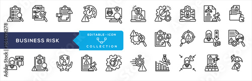 Business Risk Icon Collection. Containing risk assessment, internal control, compliance risk, process failure, fraud detection, security breach