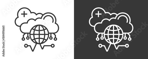 Hybrid Cloud Icon Set Vector Collection Isolated In Black And White
