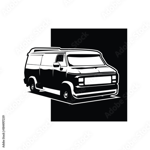 A-Team Van logo design in a circle. Isolated on a white background with a side view. Best for logos, badges, emblems, stickers designs. Available in 10 eps.