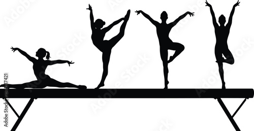 Vector Illustrations of Female Athletes Performing Elegant Poses, Splits, and Flips, Highlighting Flexibility and Grace