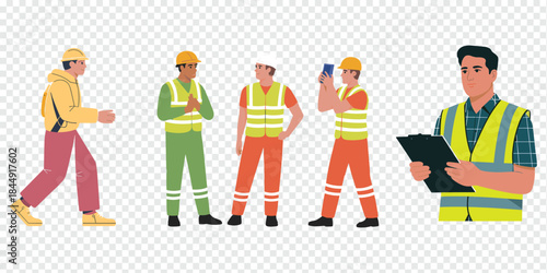 Construction Workers Team in Safety Gear Flat Illustration