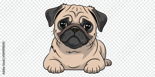 Cute Sitting Pug Dog Cartoon Minimal Illustration