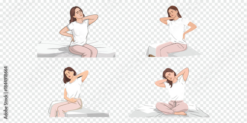 Back and Neck Pain Seated Positions Medical Illustration Set