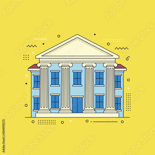 Illustration of a Classical Building with Columns and Pediment.
