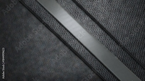 Layered black carbon fiber panels with glossy diagonal metallic strip for sleek tech and automotive visuals