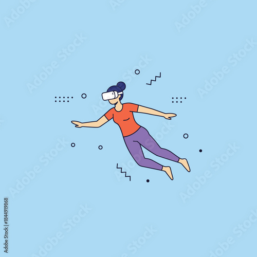 Woman immersed in virtual reality, experiencing a digital world with VR headset.