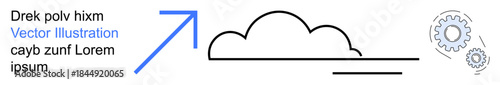 Cloud computing, data storage, innovation, connectivity, cloud infrastructure, digital transformation. Minimalist cloud with arrow and gears. Cloud computing and data storage concept