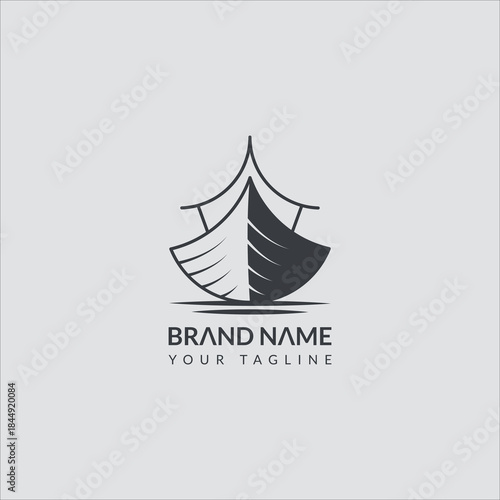 Minimalist Ship or ark's noah logo design with clean lines and monochrome color style. Suitable for marine business, shipping company, travel, sailing brand, or modern corporate identity