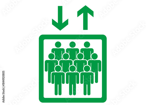 シンプルなエレベーターのピクトグラム　多人数　緑