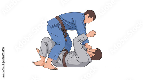 Young Adults Engaged in Brazilian Jiu Jitsu Training on a Mat