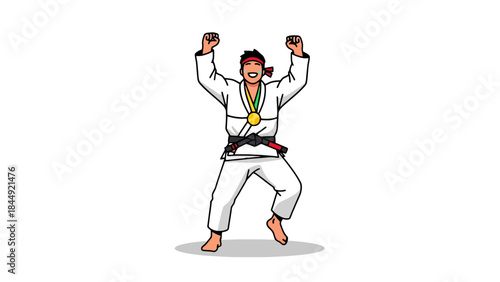 Confident martial artist displaying strength and agility in a dynamic pose