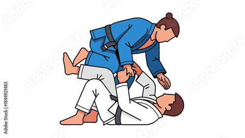 Martial Arts Jiu Jitsu Scene Featuring Two Fighters in Uniforms