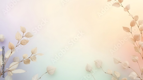 Warm Pastel Background with Delicate Dried Leaves and Soft Gradients