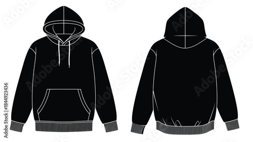 Black hoodie template with front and back views design mockup illustration