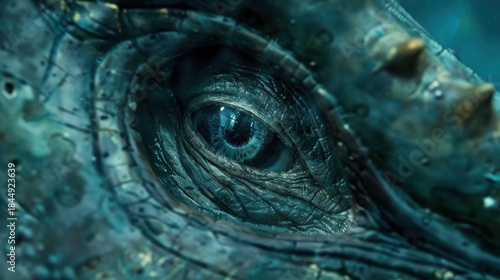 Close-up of a reptilian eye showcasing intricate details and textures. A captivating view of nature's mysterious creatures.