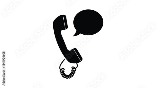 Black silhouette of a telephone handset with a speech bubble icon