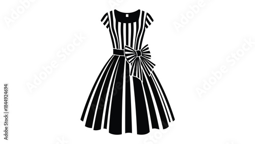 A black and white illustration of a stylish fitted sundress with a bow