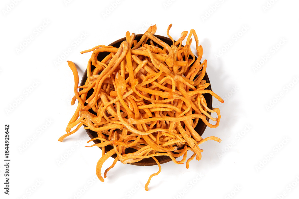 Fototapeta premium Golden cordyceps mushrooms isolated on white background.