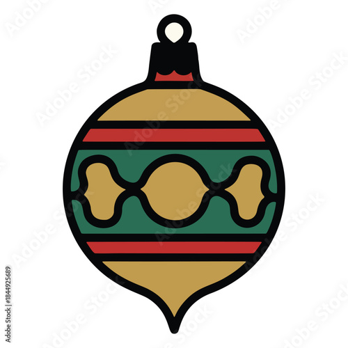 Vector Christmas Ornament Illustration with Festive Red, Green, and Gold Colors