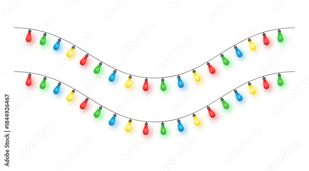 Fototapeta premium Colorful Multicolor String Lights for Christmas Party Outdoor Holiday Decorative Lighting