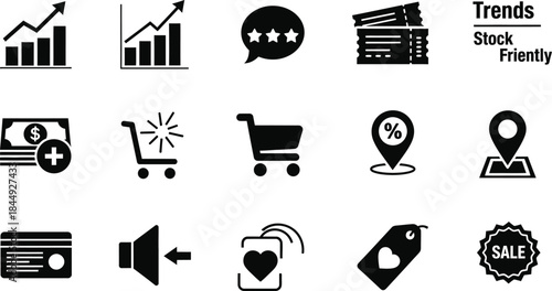 E commerce and finance icons for business and marketing trends