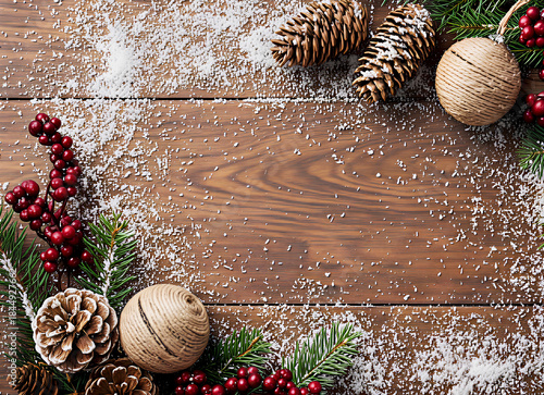 Christmas rustic background with wooden planks