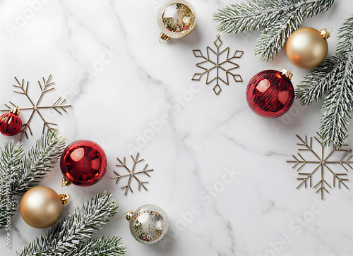 White Christmas background with spruce frosty brunches and Christmas lights