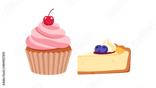 Delicious Assorted Cupcake and Cheesecake with Fruit Toppings