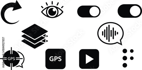 Collection of various black and white icons