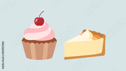 Delicious Assorted Cupcakes and Cheesecake Slice for Dessert Lovers