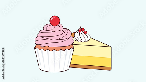 Delicious Assorted Cupcakes and Slice of Cake for Celebrations