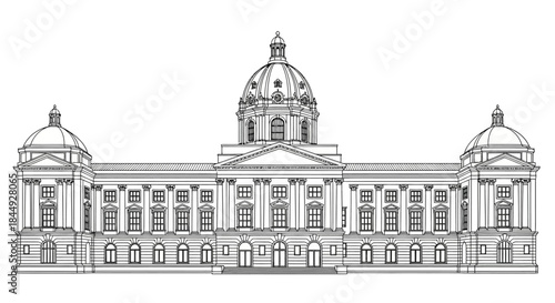 Classical building facade with domes and columns