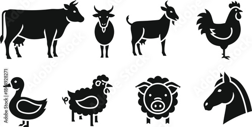 Farm animals silhouette collection