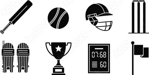 Cricket sports equipment and symbols