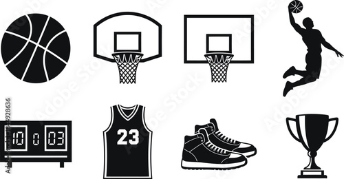 Basketball icons and equipment illustrations