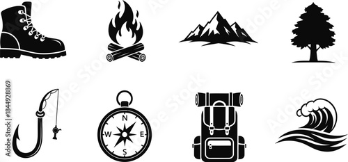 Outdoor adventure icons and symbols