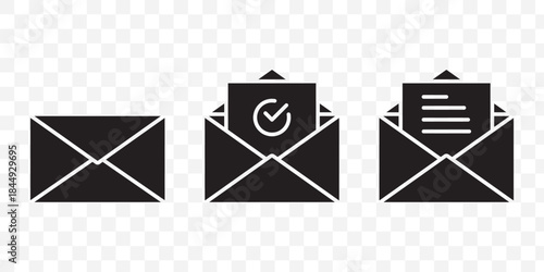 Mail or email icon set. Envelope symbol with letter. Vector illustration eps 10