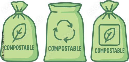 Three Compostable Bags Symbolizing EcoFriendly Living